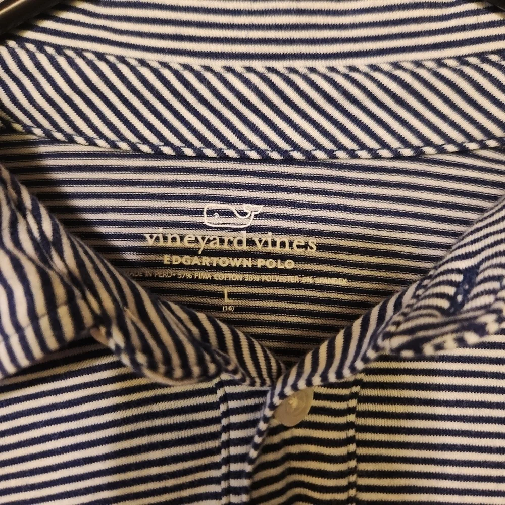 Vineyard Vines Edgartown Polo Stripe Long Sleeve Sz. L Navy Blue And White